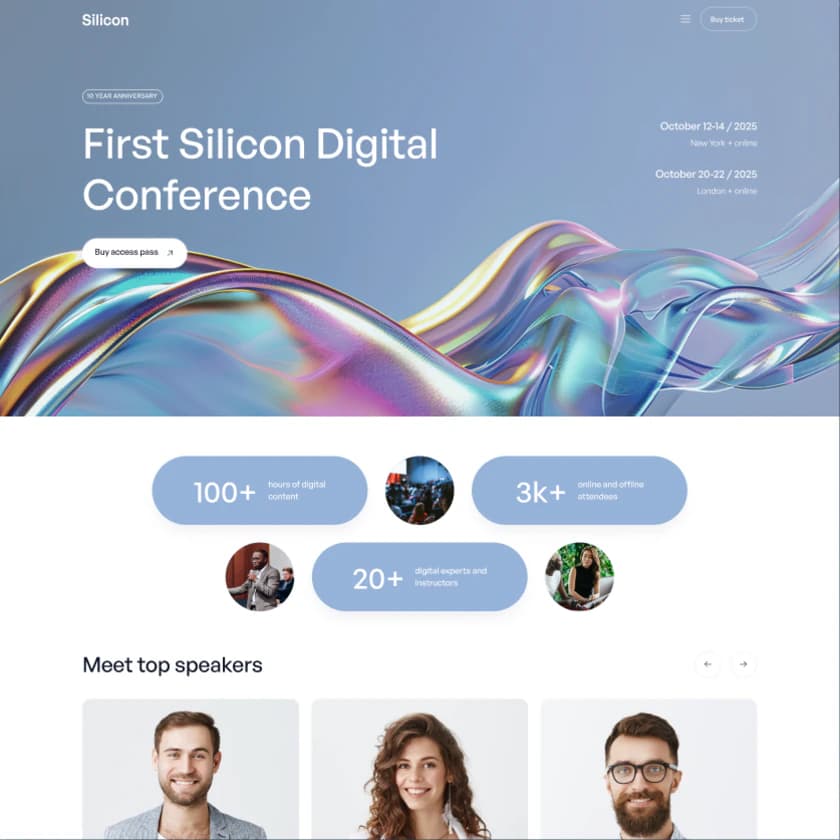 Tech conference site with dates, stats and speakers