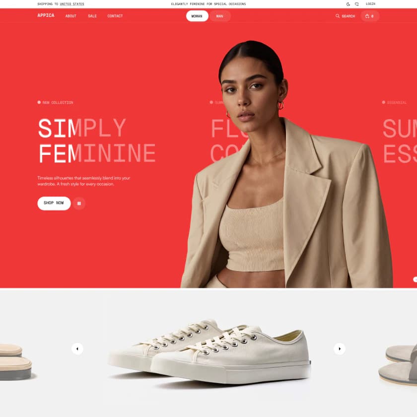 Fashion store home page with a bold red campaign banner