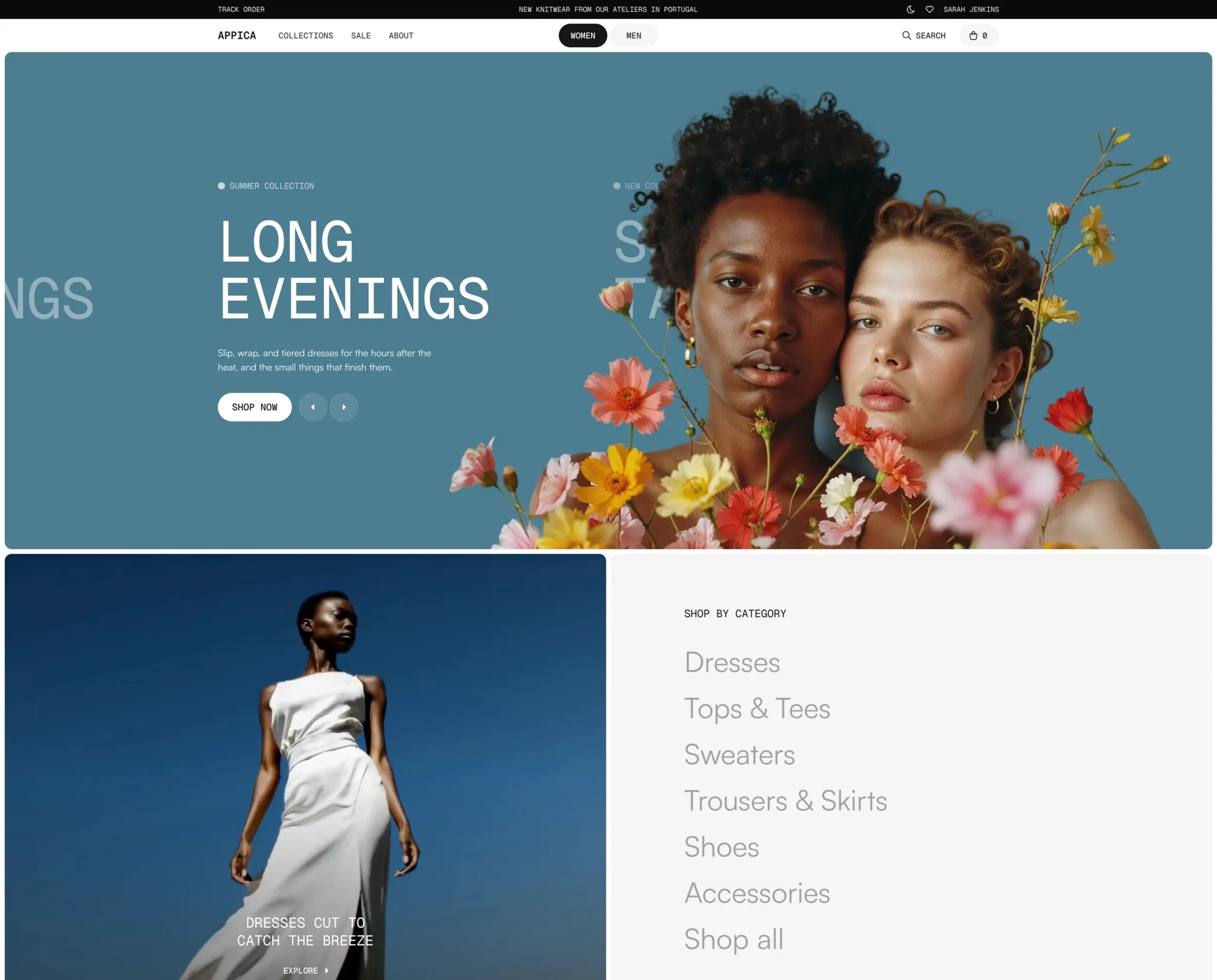 The Fashion store home page with a summer collection hero